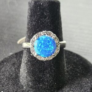 43. 925 Sterling Silver Ring, Blue Opal,  Sz 5